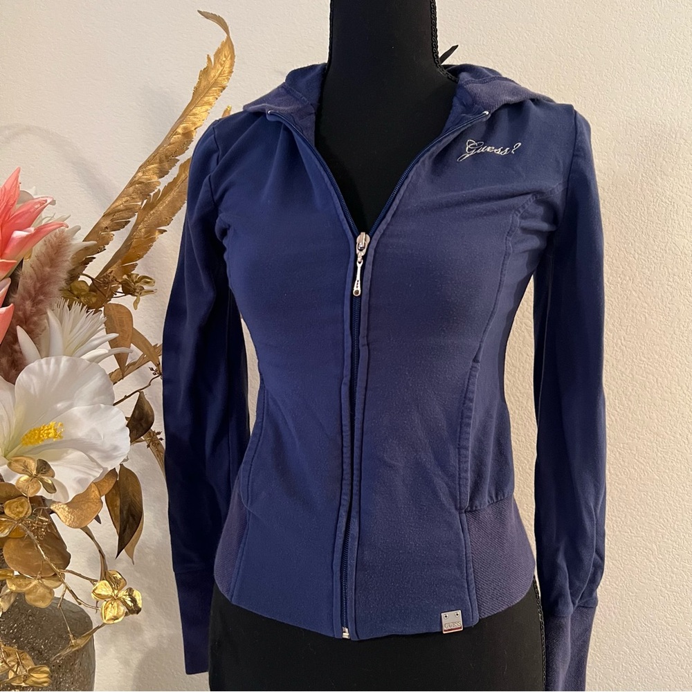 SOLD GUESS navy blue y2k vintage zip up tight fit jacket - Picture 1 of 8